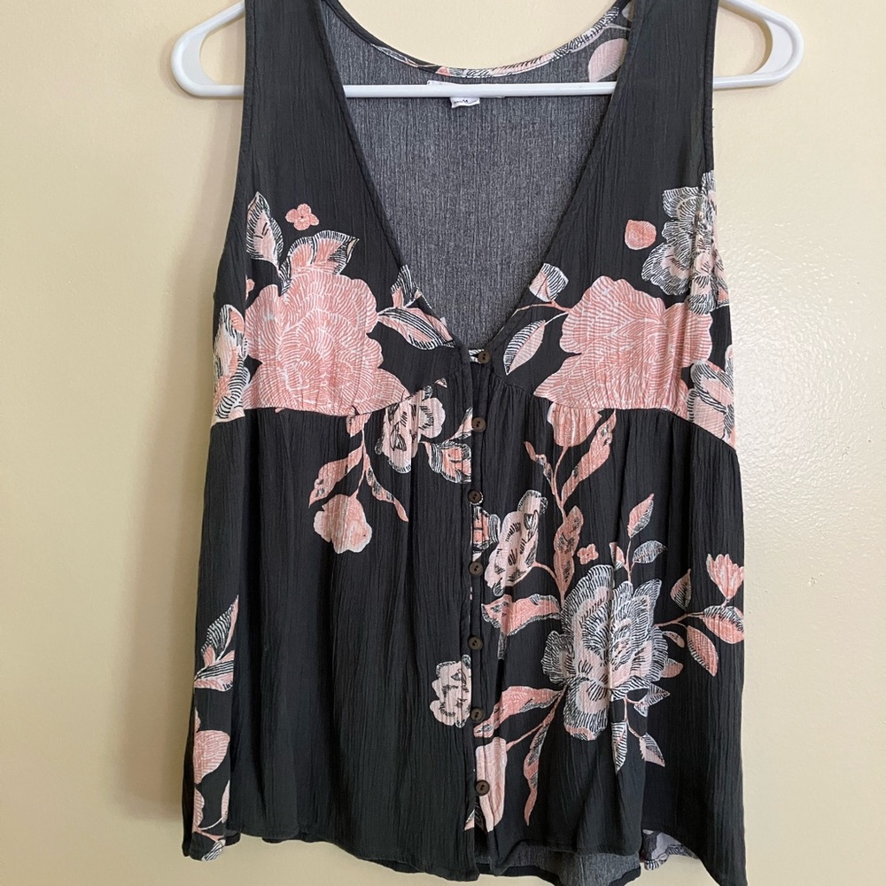 O'Neill Floral Tank Top - Grey and Pink